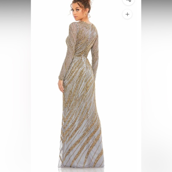 Mac Duggal Gold and Silver Long Sleeve Gown